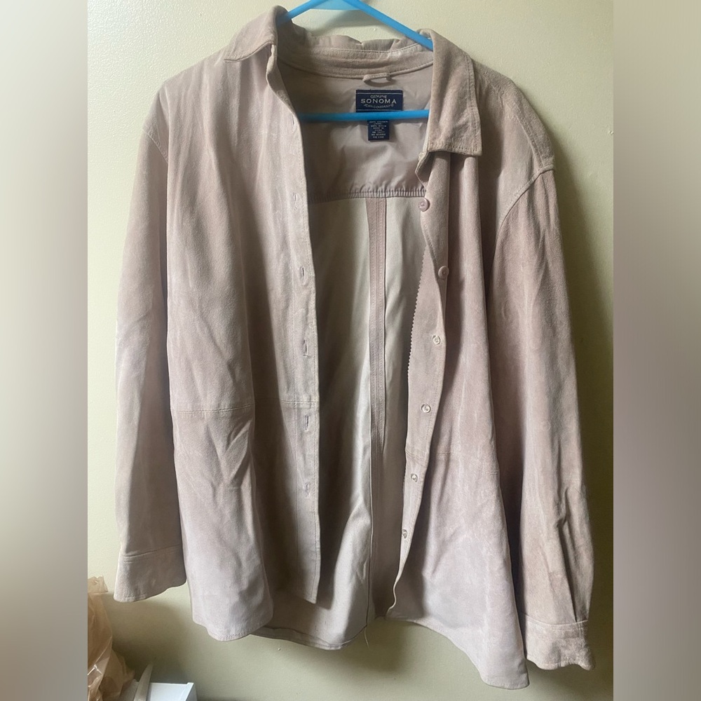 Genuine Sonoma Jean Company Suede Leather Button Up Shirt Jacket Tan/Khaki